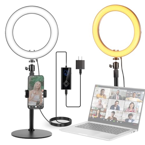 NEEWER 12" 24W High Power Desk Ring Light with Stand/Phone Holder, LED Selfie Video Conference Lighting for iPhone Streaming Makeup Vlog Recording Laptop Computer Webcam Zoom Call Podcast, RH12B - color: Black, size: 12"