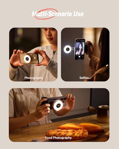 Magnetic Portable Selfie Light for iPhone - Phone Ring Light Rechargeable for Camera Picture Make up Photos Video Conferences LED Selfie Ring Fill Light TikTok/Zoom Calls/Video Conference - color: black-white