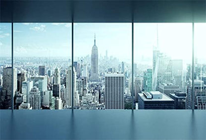AOFOTO 7x5ft Business Office Sash Window Backdrop French Window Photography Background Casement Work Modern City Building New York Skyscraper Photo Studio Props Success Job Woman Man Vinyl Wallpaper - size: 7x5ft