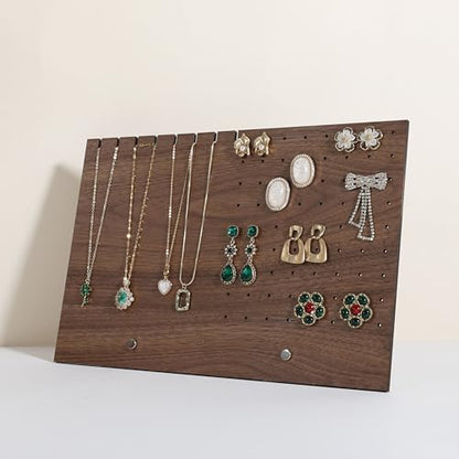 walnut jewelry organizer, wooden jewelry display necklace holder, stud and necklace display stands for selling, earring storage holder【Necklace and Earring board】