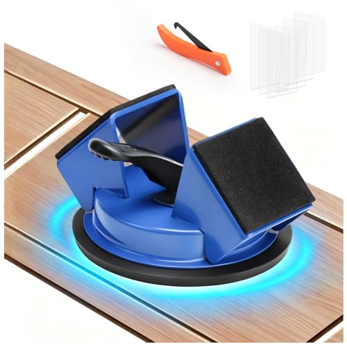 Floor Gap Fixer Tool – Heavy-Duty Iron Body with Enhanced Suction Cup, 45° Striking Surface for Floating Laminate & Vinyl Plank Flooring Repair, Includes 6 Adhesive Pads & Cleaning Blade