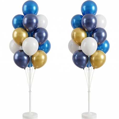 Balloon Column Kit Set of 2 With Balloons Included - Balloon Tower with Stand, Base, and Pole,Backdrop Decoration for Wedding, Baby Shower, Birthday Party, or Bachelorette Parties (Gold Blue white) - color: Gold Blue White