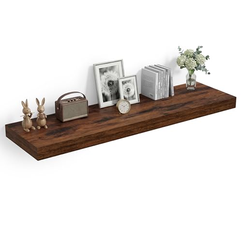 Heimlove 12" Deep Floating Shelves, 36 x 12 Inch Wall Mounted Long Floating Shelf with Invisible Brackets, for Home Decor, Bedroom, Kitchen, Living Room, Bathroom - 1 Pack, Rustic Brown - color: Rustic Brown, size: 36"W x 12"D x 2"H, Set of 1