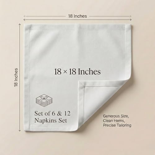 ACCENTHOME Accent Home 100% Cotton Napkins, Delicate Cloth Napkins for Dinners, Parties and Weddings，18 x 18 Inch Set of 12 - White - color: 12 - White - Twill, size: 18"x18" - Pack of 12