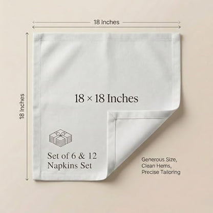 ACCENTHOME Accent Home 100% Cotton Napkins, Delicate Cloth Napkins for Dinners, Parties and Weddings，18 x 18 Inch Set of 12 - White - color: 12 - White - Twill, size: 18"x18" - Pack of 12