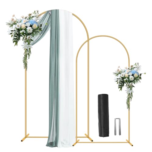Metal Arch Backdrop Stand 7.2FT+6FT Wedding Arch Backdrop Stand Set of 2 Gold Arch Backdrop Stand for Valentines Day Party Wedding Ceremony Baby Shower Birthday Floral Balloon Decration - size: 6ft + 7.2ft Stand Set