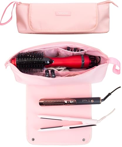 ANGENIL Large Capacity Heat Mat Hot Hair Iron Tools Travel Bag, 2 in 1 Portable Organizer Bags with Large Heat Resistant Mat for Hair Straighteners, Curling Irons, Hot Air Brushes, Travel Essentials - color: Blush