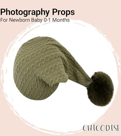 Newborn Photography Props, Infant Photoshoot Outfit Romper & Pom Pom Hat for Baby Boys Girls - color: Matcha Green