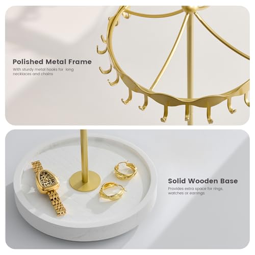 Lolalet Rotating Necklace Holder Stand with Metal Hooks, Spinning Display Carousels, Freestanding Organizer Hanger for Long Necklaces Chains, Mother's Day Birthday Gifts -Gold - color: Gold