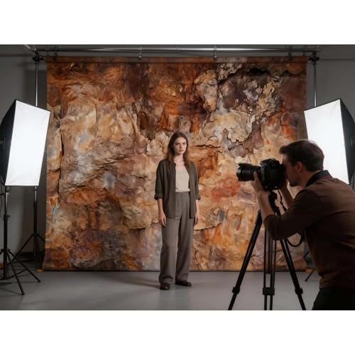 8x6FT Brown Stone Cave Photography Background Rock Texture Photo Backdrop Outdoor Adventure Archaeology Theme Shoots Nature Style Studio Birthday Party Banner Decoration - size: 8x6FT