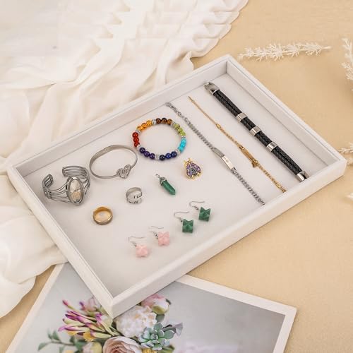 13.8" x 9.5" Velvet Jewelry Tray Jewelry Display Tray Flat Tray, Stackable Empty Plate Trays for Earrings Necklaces Bracelet Rings Display Showcase - Beige - color: Beige, size: Flat Tray 13.8"x9.5"
