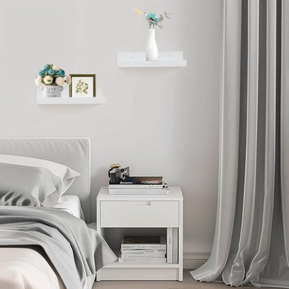 Muzilife 12" Small Floating Wall Ledge Shelves with Lip - Set of 2 Wood Floating Shelves - White Wall Mounted Picture Ledge for Office, Bathroom, Bedroom, Living Room, Kitchen - color: White, size: 12"