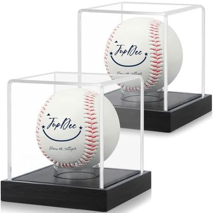 JupDec Baseball Display Case - Clear Cube Baseball Holder with Wooden Base, Autograph Stand Box for Single Ball, Acacia Wood, Black, 2 Pack - size: 2 Pack