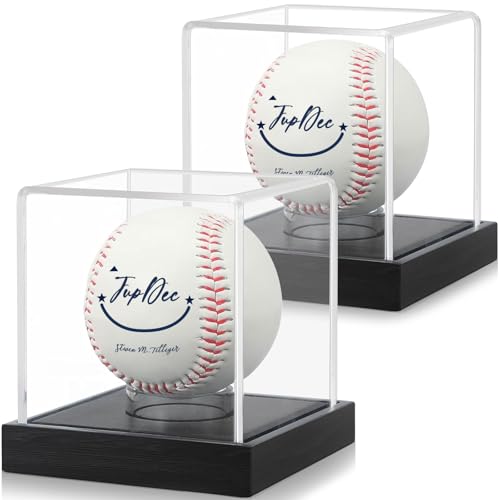 JupDec Baseball Display Case - Clear Cube Baseball Holder with Wooden Base, Autograph Stand Box for Single Ball, Acacia Wood, Black, 2 Pack - size: 2 Pack