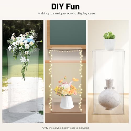 Acrylic Display Stand, 12 x 12 x 24 Inch Display Cube Pedestal, Clear Plastic Box for Centerpieces, Countertop Collectibles Case for Wedding Birthday Party Living Room Bedroom Study Decoration