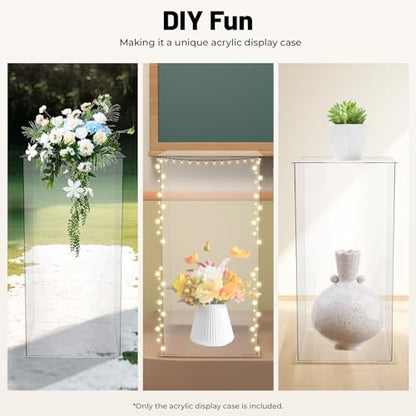 Acrylic Display Stand, 12 x 12 x 24 Inch Display Cube Pedestal, Clear Plastic Box for Centerpieces, Countertop Collectibles Case for Wedding Birthday Party Living Room Bedroom Study Decoration