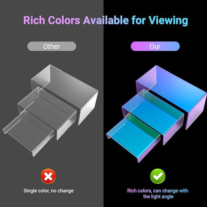 12 PCs Iridscent Risers Display Stands 3 Tiers Desktop Acrylic Shelves Small Cake Dessert Holder Products Stand for Collectibles Shoes Jewels Pop Figure (Iridescent2) - color: Iridescent 12 PCs