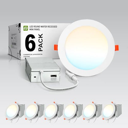 ASD 6 Pack LED Recessed Lighting 6 Inch 15W, 5 CCT 2700K-5000K CRI90+, IC Rated Ultra Thin Dimmable Ceiling Lights with J Box, Canless Wafer Downlight, Round Slim Panel Light, Energy Star ETL, White - color: White, size: 6 Inch 6 Pack