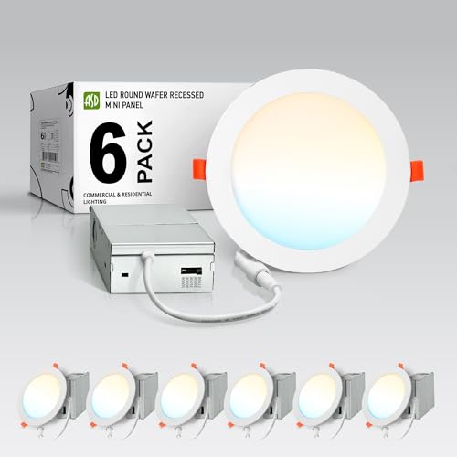 ASD 6 Pack LED Recessed Lighting 6 Inch 15W, 5 CCT 2700K-5000K CRI90+, IC Rated Ultra Thin Dimmable Ceiling Lights with J Box, Canless Wafer Downlight, Round Slim Panel Light, Energy Star ETL, White - color: White, size: 6 Inch 6 Pack