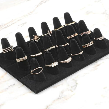 2 Pack Velvet Finger Ring Display, 18 Slot 3-Tier Jewelry Counter Showcase Storage Organizer Holder Stand for Rings, Black