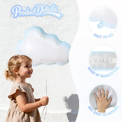 Biapian Large Cloud Balloons Set, 6 Pcs 30 Inch White Clouds Foil Balloons, Helium & Air Cloud Party Decorations for Girls Boys Baby Shower, Birthday, Wedding, Blue Sky Theme Supplies - style: Clouds