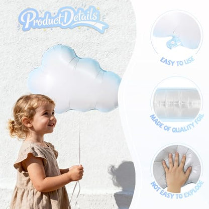 Biapian Large Cloud Balloons Set, 6 Pcs 30 Inch White Clouds Foil Balloons, Helium & Air Cloud Party Decorations for Girls Boys Baby Shower, Birthday, Wedding, Blue Sky Theme Supplies - style: Clouds