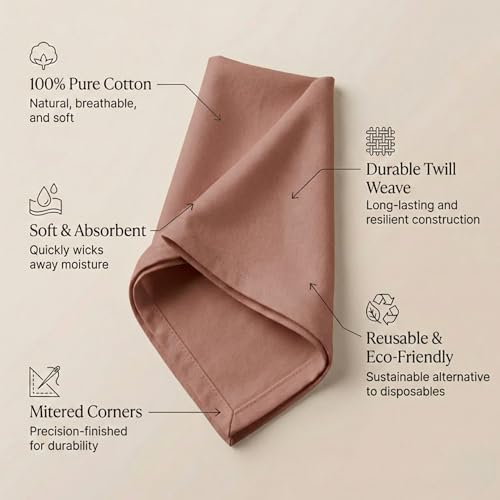 Accent Home 100% Cotton Napkins, Delicate Cloth Napkins for Dinners, Parties and Weddings，18 x 18 Inch Set of 12 - Blush - color: 07 - Blush - Twill, size: 18"x18" - Pack of 12