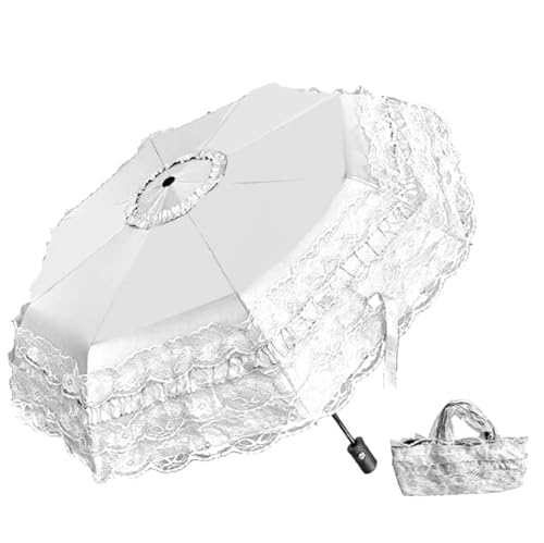 WENDIN Vintage Foldable Lace Parasol Gothic Umbrella rain Anti-uv Protection parasol sunblock umbrella dome Photo Props girls women lace umbrellas - color: Auto Close/Open Begie