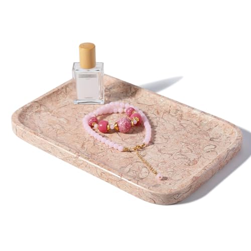 Koville Marble Tray, 12"x8" Natural Marble Vanity Tray for Countertop Bathroom Kitchen Dresser, Decorative Catchall Trays for Perfume Jewelry, Rectangular Stone Serving Tray(Pink) - color: Pink