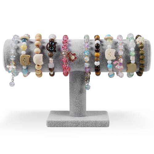 TENINYU Hovering T-Bar Bracelet Necklace Earring Bangle Pendants Anklet Tower Watch Key Jewelry Display Stand Home Organization for Women & Men (Gray Velvet) - color: Gray
