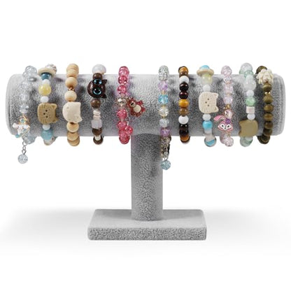 TENINYU Hovering T-Bar Bracelet Necklace Earring Bangle Pendants Anklet Tower Watch Key Jewelry Display Stand Home Organization for Women & Men (Gray Velvet) - color: Gray