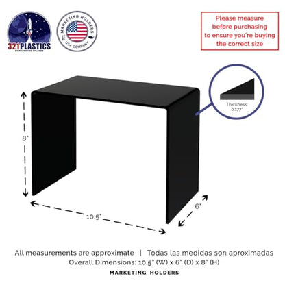 Marketing Holders 4 Pack Acrylic Riser Display Stand Black Plexiglass 10.5 Inch Wide x 6 Inch Deep x 8 Inch High Rectangular Retail Countertop Showcase Platform for Products and Merchandise - size: 10.5"W x 6"D x 8"H