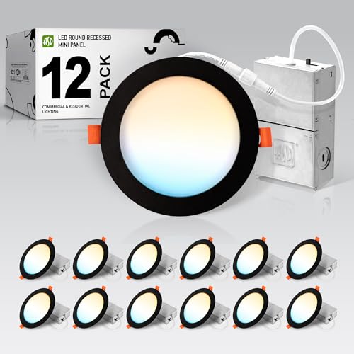 ASD 12 Pack LED Recessed Lighting 6 Inch 15W, 5 CCT 2700K-5000K CRI90+, IC Rated Ultra Thin Dimmable Ceiling Lights with J Box, Canless Wafer Downlight, Round Slim Panel Light, UL Energy Star, Black - color: Black, size: 6 Inch 15 Watt 12 Pack