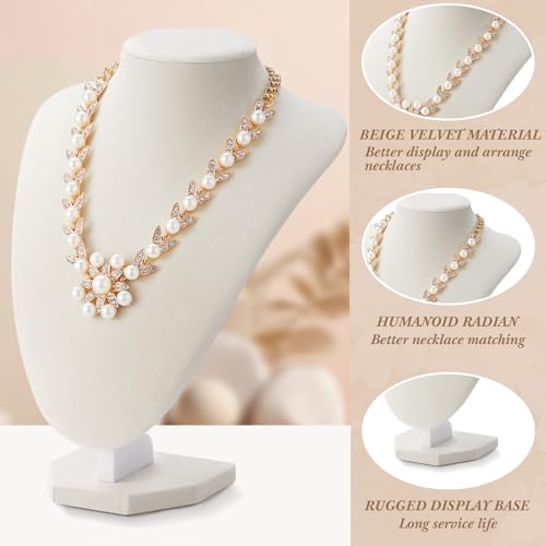 Huquary 12 Pcs Necklace Stand Display Jewelry Bust Necklace Stand Jewelry Photography Props for Selling Home Store Trade Show (Beige,Velvet) - color: Beige