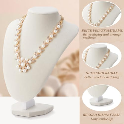 Huquary 12 Pcs Necklace Stand Display Jewelry Bust Necklace Stand Jewelry Photography Props for Selling Home Store Trade Show (Beige,Velvet) - color: Beige
