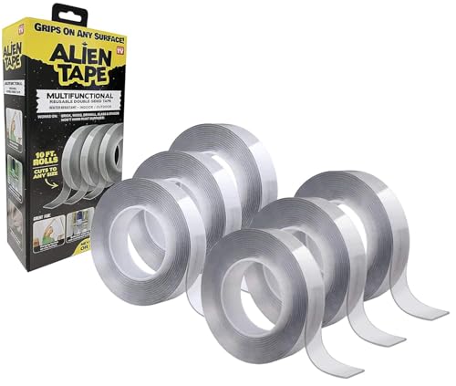 ALIEN TAPE Nano Double Sided Tape 60 Feet, 6 Rolls - Multipurpose Removable Adhesive Transparent Grip Mounting Tape Washable Sticky - Heavy Duty for Crafts, DIY Projects, Home Repairs - As Seen On TV - size: (6 Rolls - 60 Feet)