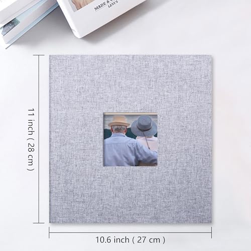 Vienrose Large Photo Album Self Adhesive for 4x6 8x10 Pictures Linen Scrapbook Album DIY 60 Blank Pages with A Metallic Pen Grey - color: Grey, size: 11"x10.6" 60Pages