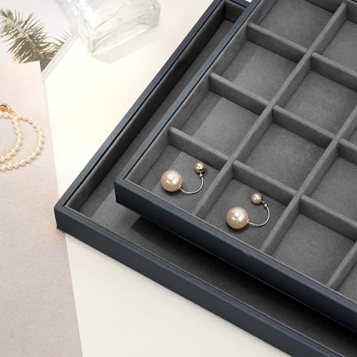 Grey Microfiber Jewelry Display Tray for Ring Necklace Bangle 12 Grids Grey Jewelry Organizer Display Tray - size: 12 Grid