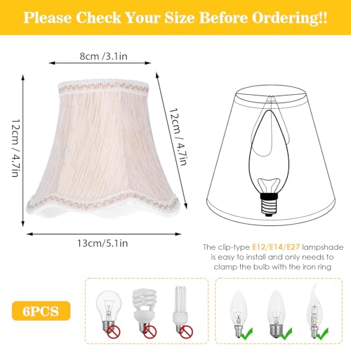 6Pcs Scalloped Fabric Lampshade, E14 Clip On Droplight Wall Lamp Candle Chandelier Lamp Shade Modern Lamp Cover