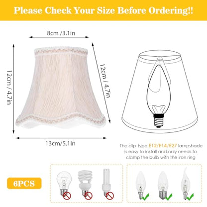 6Pcs Scalloped Fabric Lampshade, E14 Clip On Droplight Wall Lamp Candle Chandelier Lamp Shade Modern Lamp Cover
