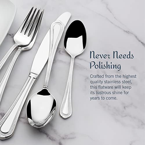Mikasa Regent Bead 65-Piece Silverware Set, 18/10 Stainless Steel Flatware Service for 12, Includes 5 Serving Tools, Dishwasher Safe Polished Cutlery - size: 65 Piece Set, style: Regent Bead