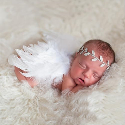 Holibeat 0-6M Baby White Fairy Feather Angel Wings with a Headband Newborn Photography Posing Props (White) - color: white