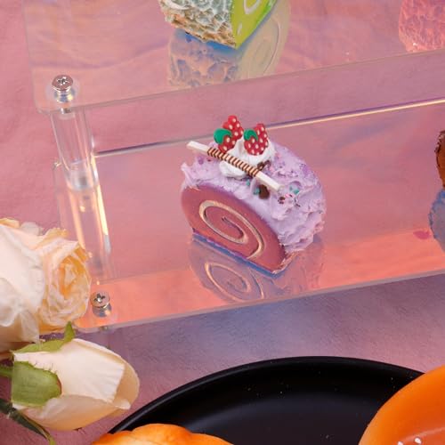 MY MIRONEY 2 Tier Acrylic Riser Display Shelf Iridescent Display Stand Figurines Decoration Organizer Cupcakes Holder for Display Food Desserts Collectibles Perfume Makeup(11.81" x 5.04" x 3.94") - size: 11.81" x 5.04" x 3.94"