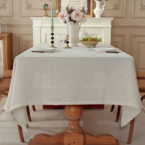 Natural Linen Cottton Tablecloth Rectangle, Rustic Elegant Tablecloth, Textured Jacquard Neutral Fabric, Washable Table Cover for for Dining Table Farmhouse Kitchen Party (Diamond Weave, 70" x 55" ) - color: Rustic Diamond Weave, size: 70" x 55" (Rectangu