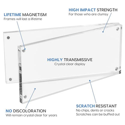 Mammoth DuraClear Magnetic 3x8 Frame - Frameless, Thick Acrylic Design - Ideal for Modern Decor, Graduation Photos, and Keepsakes - Compatible as 3x7 Picture Frame (5 Pack) - size: 3x8 Frame (5 Pack)