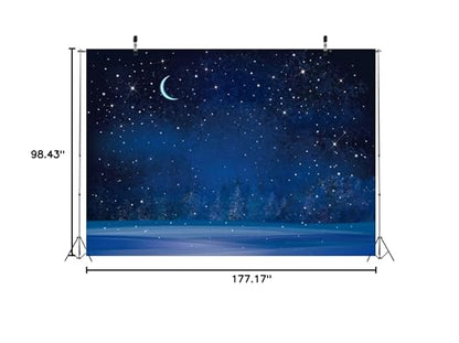 BELECO 15x8ft Fabric Winter Wonderland Night Snowfall Backdrop Blue Starry Sky Moon Stars Snowflakes Fir Trees Pine Forest Snow Scene Background Christmas New Year Party Decoration Photo Studio Props - size: 15x8FT