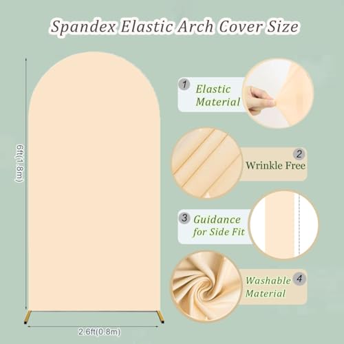 Albassa 6FT Arch Cover 2-Sided Spandex Fitted Arch Backdrop Cover Round Top Chiara Stand Covers for Baby Shower Birthday Party Wedding Decoration（Beige,6FT） - color: Beige, size: 6FT