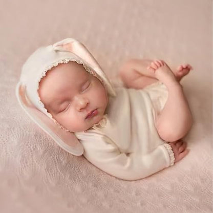 Newborn Baby Bunny Rabbit Crochet Knitted Photography Props Newborn Baby Outfits Diaper Costume - color: Beige a