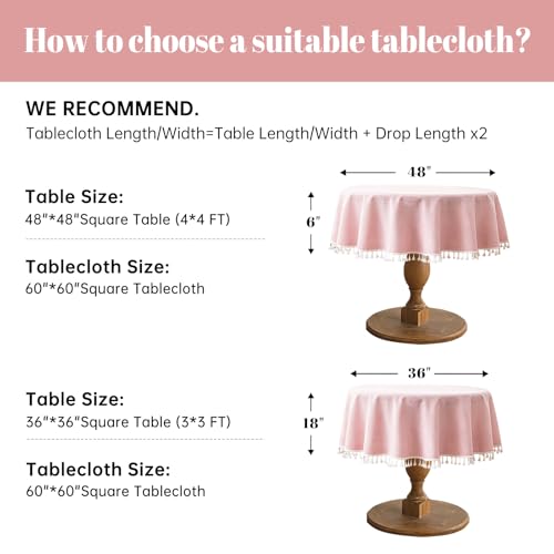 JIALE Valentines Textured Tablecloth, Heavy Duty Linen Style Farmhouse Table Cloth Round Tables, Wrinkle-Free Washable Waterproof Table Cover for Kitchen, Dining, Parties, 55"x55", Pink - color: Pink, size: 55" (Round)