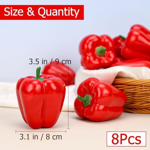 Gresorth 8pcs Artificial Big Bell Red Pepper Decoration Fake Vegetable Home Kitchen Cabinet Model - color: Red